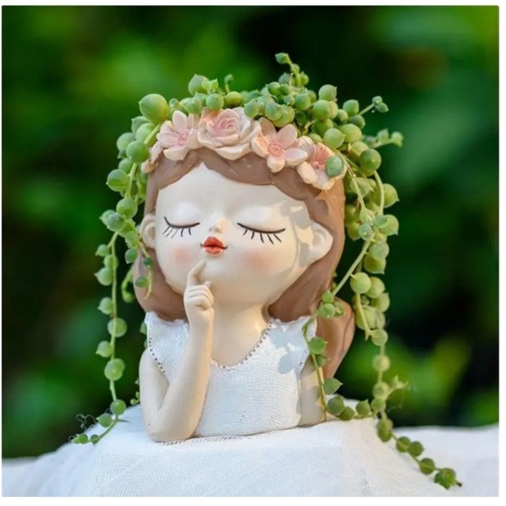 Head Vase Succulent Planter Small CutGirl Secret Whisper Resin Statue Sculpture - Picture 2 of 3